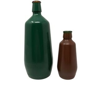 Vintage J M Da Fonseca Wine Bottle Large Green Small Brown Set of 2 Collectible